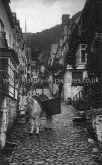 Donkies in the High Street, Clovelly, Devon. c.1914