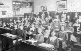 Phebe Mary Cant in the front row, aged 8, Canterbury Road School, Leyton, London. c.