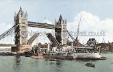 Tower Bridge (open), London, 1910.