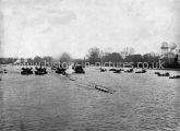 The Boat Race (1895) on The Thames, From Barnes Bridge, Barnes, London. c.1895's